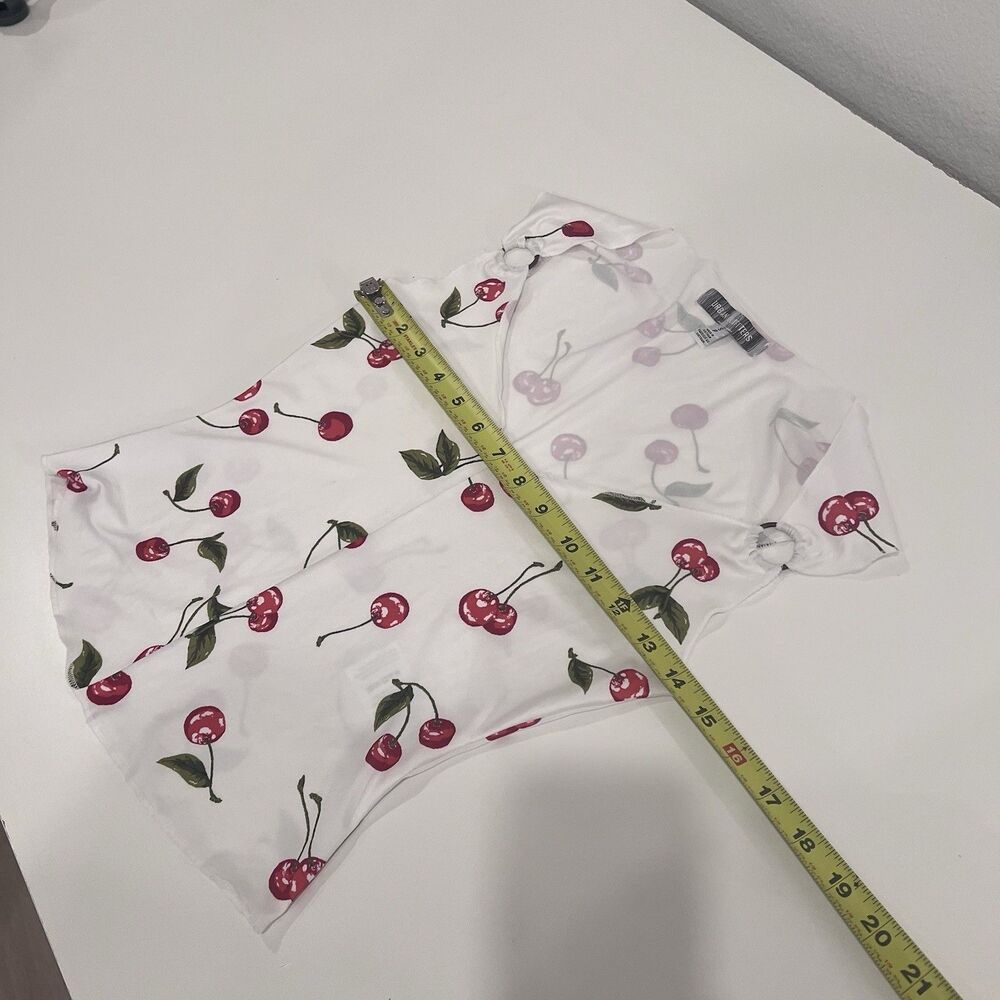 urban outfitters Women’s White Tank Top Cherry Print Shoulder Detail Small Y2K - Picture 7 of 8